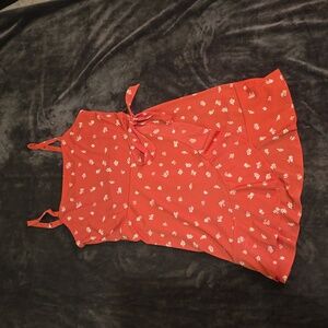 Cute floral summer dress, pink/melon, mid-thigh length